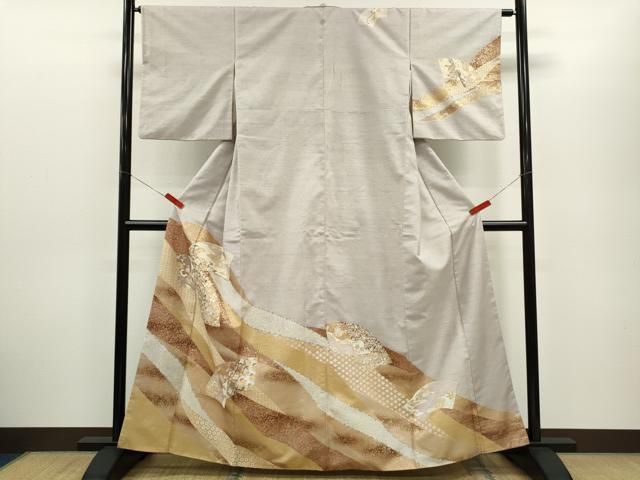 平和屋着物●訪問着　紬地　地紙更紗花唐草文　金彩　正絹　逸品　CABG2159ze