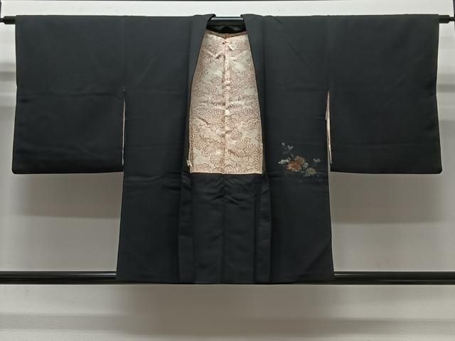 平和屋着物＃羽織　寿光織　流水花文　黒地　金糸　正絹　逸品　CABG3836ua