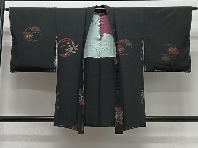 平和屋着物＃羽織　寿光織　花丸文　黒地　正絹　逸品　未使用　CABG3845ua