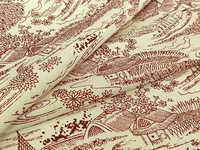 平和屋着物▽上質な小紋　単衣　風景文　正絹　逸品　AABI7691jh