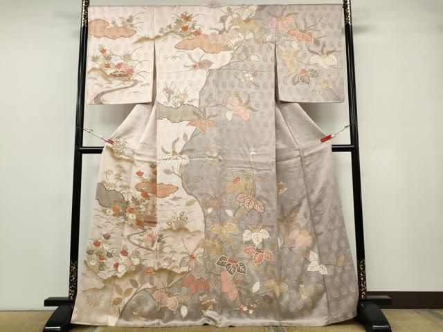 平和屋着物●訪問着　駒刺繍　草花文　金彩　正絹　逸品　CABG5465ut