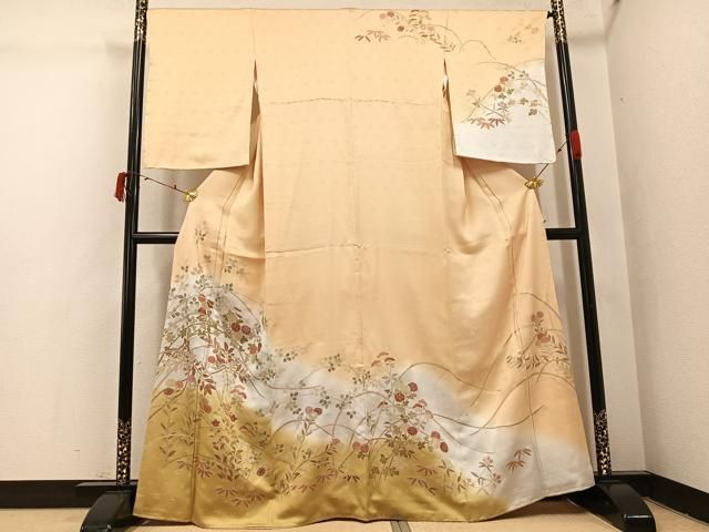 平和屋着物●訪問着　草花文　暈し染め　金銀彩　やまと誂製　正絹　逸品　未使用　AABI8505ph