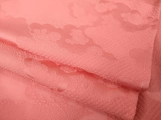 平和屋着物●上質な色無地　雲重ね地紋　甚三紅色　正絹　逸品　AABI7582ck