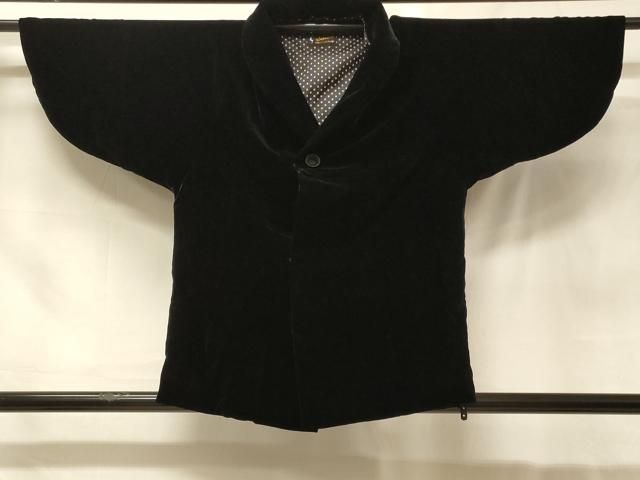 平和屋着物＃和装コート　黒地　ベロア　交織　CABG8050in