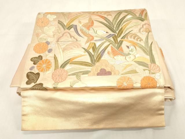 平和屋着物●つけ帯　唐織　花鳥文　銀糸　正絹　逸品　CABG3130dy
