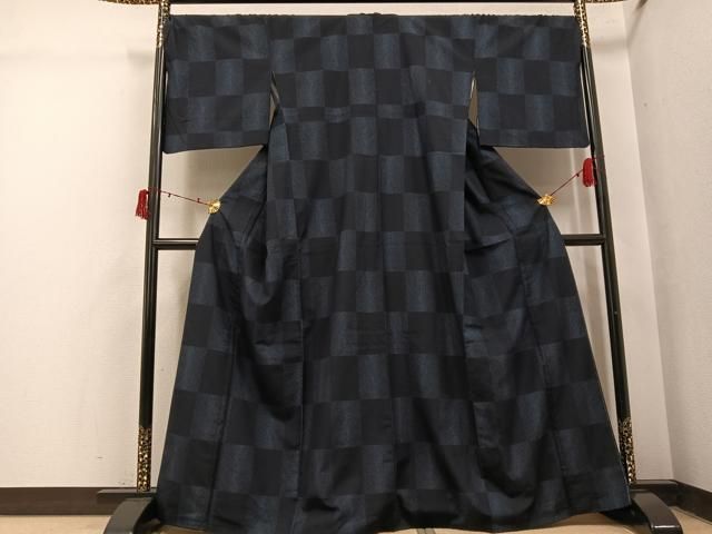 平和屋着物●上質な紬　市松　正絹　逸品　AABI7463ph