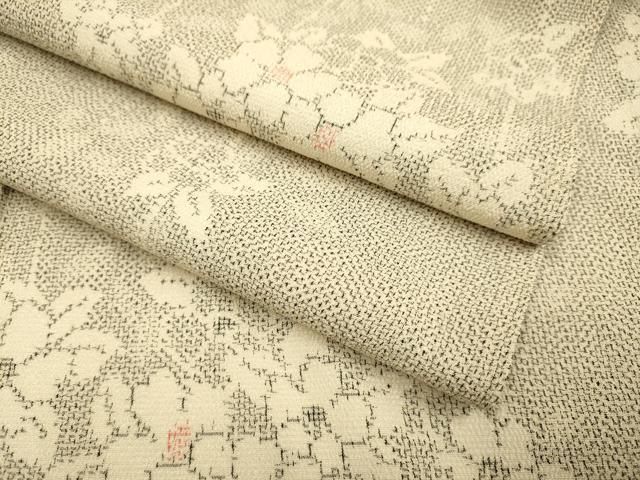 平和屋着物▽本塩沢　単衣　草花文　正絹　逸品　DABF5535du