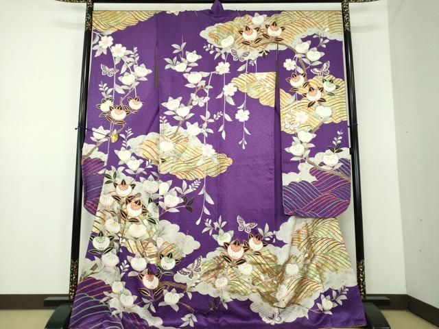 平和屋着物●女優・後藤久美子ブランド　振袖　駒刺繍　枝垂れ桜　雲取り舞蝶橘　金銀彩　ますいわ屋扱い　正絹　逸品　DABE5916ps