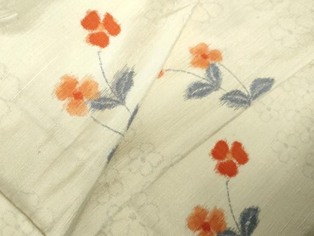 平和屋着物▽上質な紬 　単衣　 草花　正絹　逸品　未使用　DABF3339op