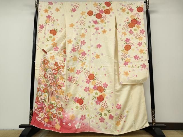 平和屋着物●豪華振袖　舞花文　暈し染め　金彩　正絹　逸品　CABG5396ut