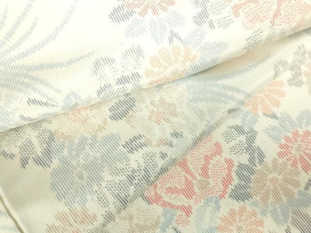 平和屋着物▽上質な紬　単衣　草花文　正絹　逸品　DABF3344op