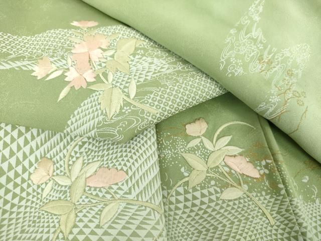 平和屋着物●訪問着　刺繍　草花文　金彩　正絹　逸品　DABE5924ps