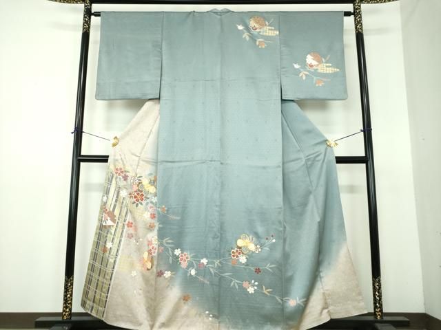 平和屋着物●訪問着　駒刺繍　枝垂れ桜　雪輪舞桜　暈し染め　金銀彩　正絹　逸品　DABE5925ps