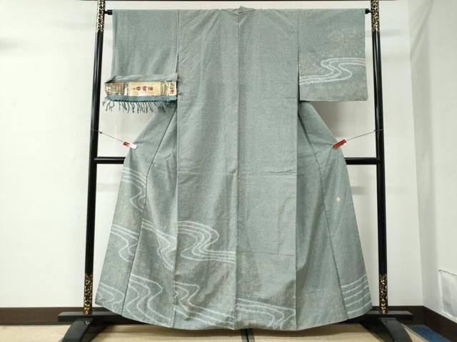 平和屋着物●石川県指定無形文化財　牛首紬　白山工房　手織り　訪問着　絞り　流水文　金彩　証紙付き　正絹　逸品　CABG0328yc