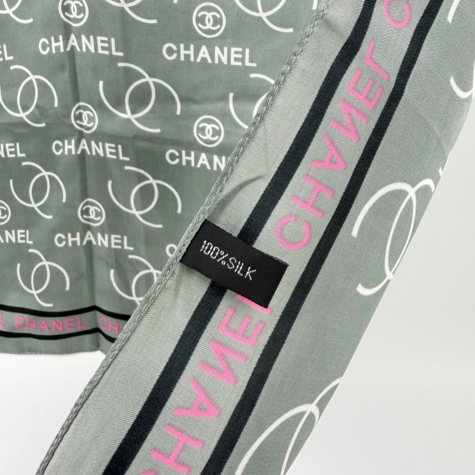 中古】CHANEL シャネル ココマーク ロゴ総柄 シルクスカーフ スカーフ