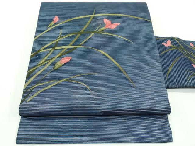 平和屋着物＊夏物　九寸名古屋帯　草花文　正絹　逸品　CABF4746rv