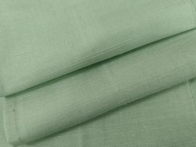 平和屋着物▽上質な紬　単衣　色無地　白緑色　正絹　逸品　AABI7191cs