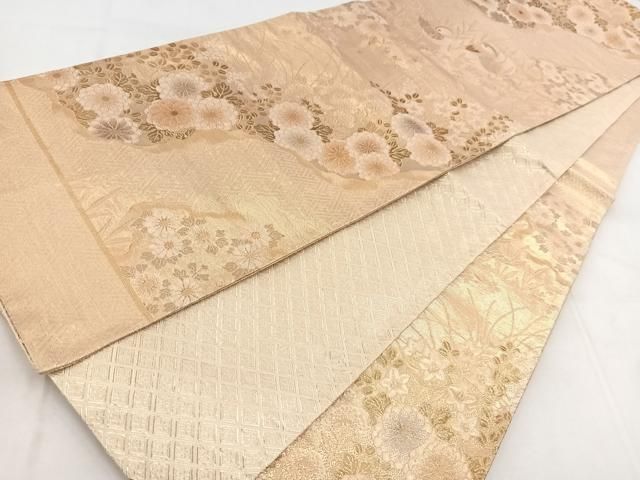 平和屋着物◎佐賀錦 六通柄袋帯 鴛鴦秋草文 金糸 正絹 逸品 BAAX3396yc
