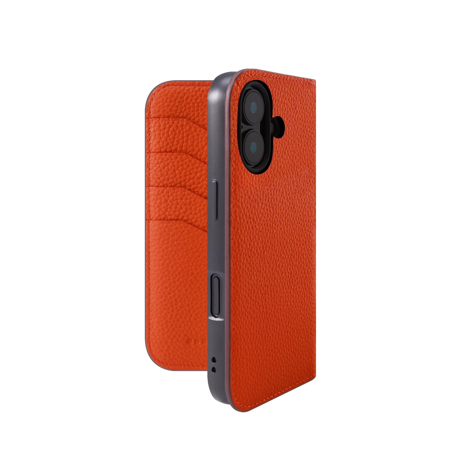 COGURE 互換 iPhone 17 ケース 手帳型 本革 PDE オレンジ