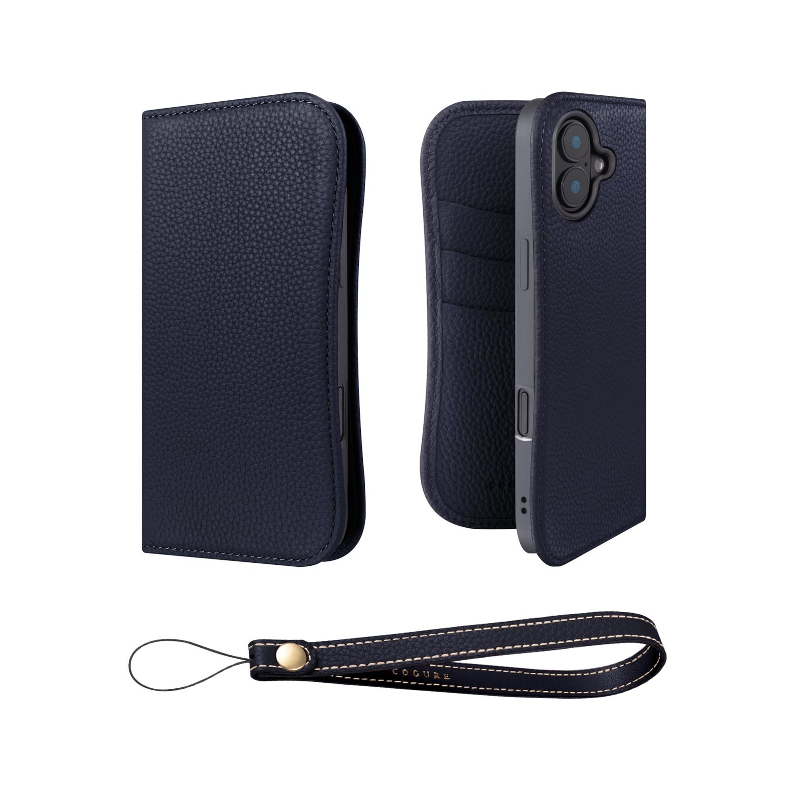 COGURE 互換 iPhone 17 手帳型 ケース 本革 COPB ネイビー