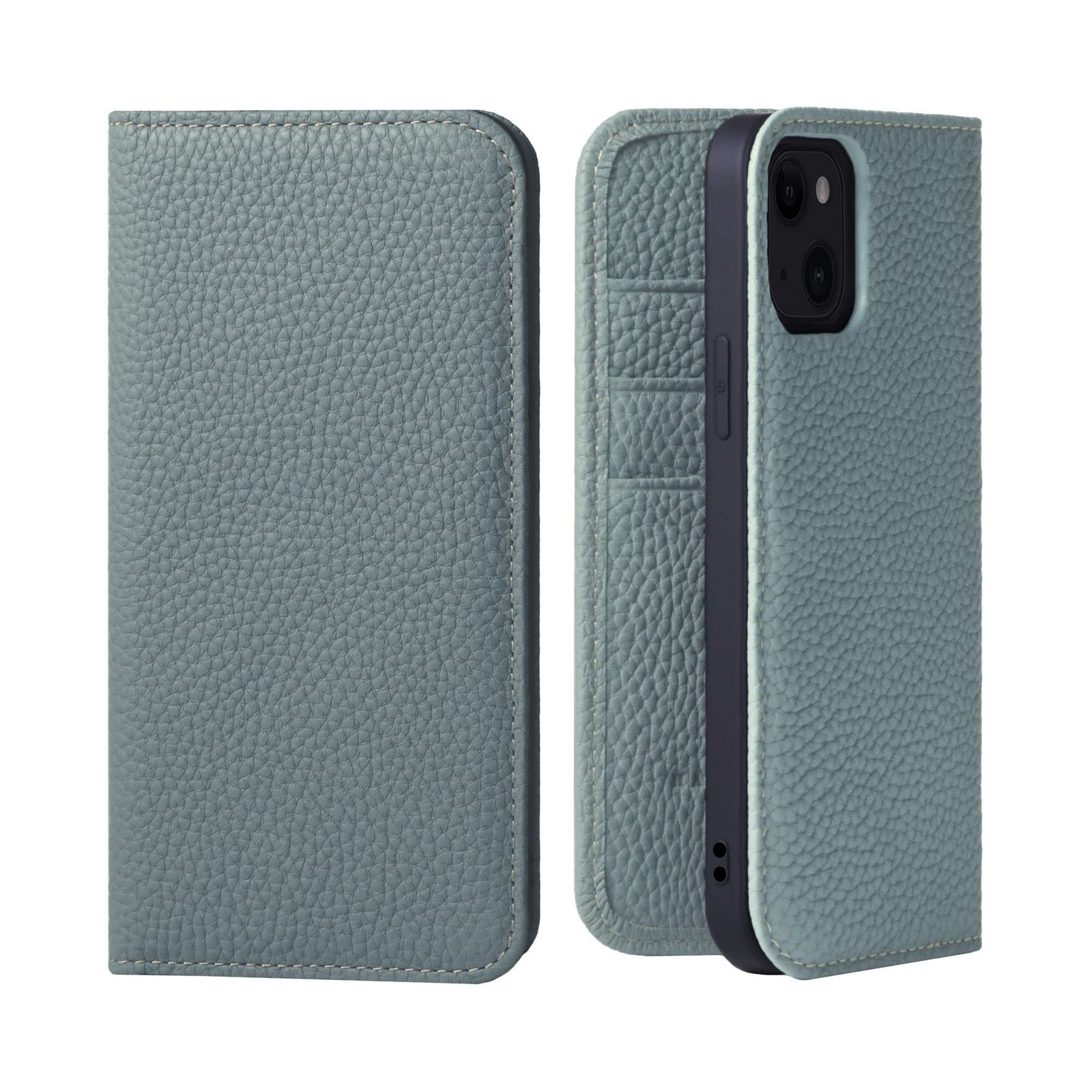 HANATORA for iPhone 14 ケース 手帳型 本革 スマホケース スマホ スタンド コードホルダー 付き シュリンクカーフレザー マグネットなし アイシーブルー PH-14-IcyBlue ギフト 誕生日 女性 男性 彼女 お母さん お父さん