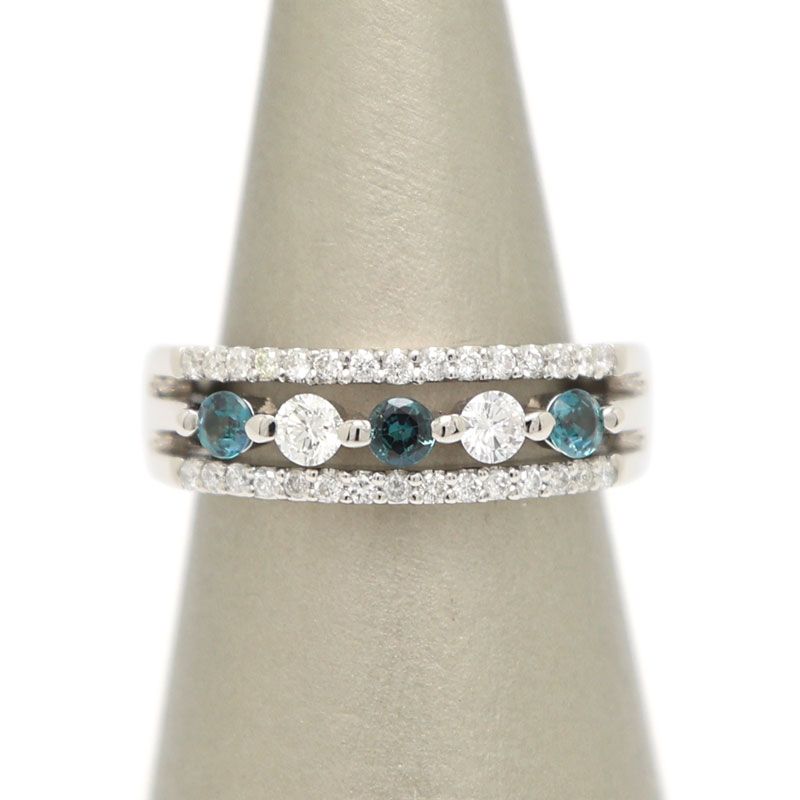 【楠本質店/元住吉】Pt900　アレキサンドライト&ダイヤモンド リング　アレキサンドライト0.295ct/ダイヤ0.19ct&0.25ct　12号【中古】