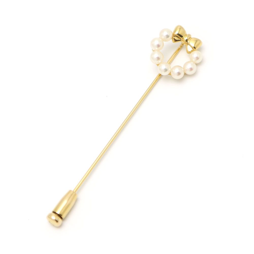【楠本質店/元住吉】ニナリッチ/NINA RICCI　K18　ベビーパール＆リボンモチーフ ピンブローチ　パール3.5mm【中古】