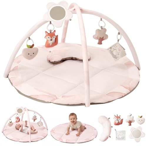 Fortella ベビージム プレイジム プレイマット 北欧風 おしゃれ 五感刺激 赤ちゃん 新生児 0歳? 知育玩具 メリー おもちゃ 室内遊具 出産祝い プレゼント (ピンク)ma 4ced63ef