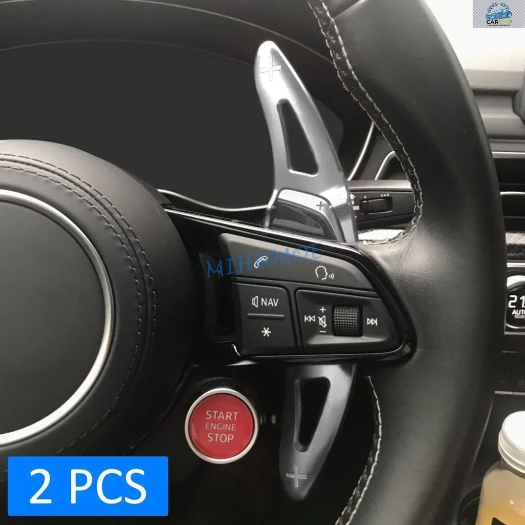 アウディ R8 RS3 RS4 RS5 TT RS Q3 Q8 用アルミ製ステアリングホイールパドルシフターエクステンション シルバー