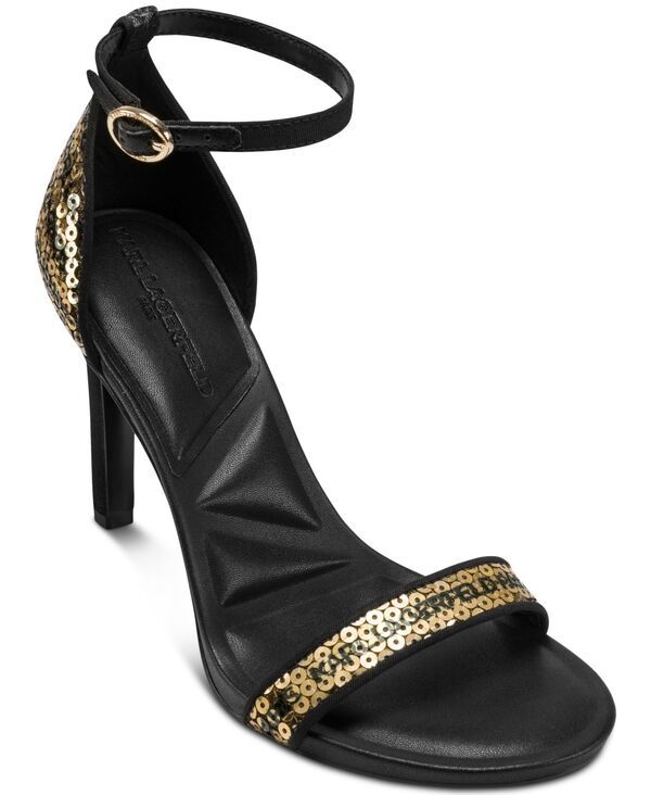 カール ラガーフェルド レディース シューズ サンダル スパンコール ロゴ KARL LAGERFELD PARIS Kenz Logo Sequin Dress Sandals Gold Black ブラック