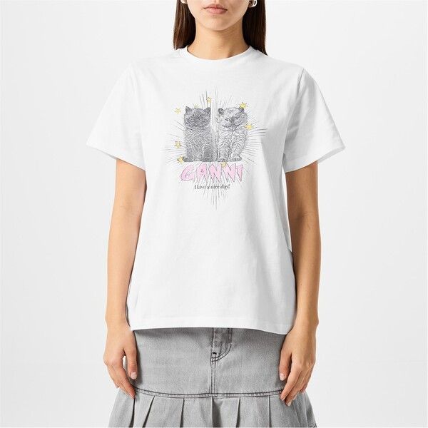 ガニー レディース トップス Tシャツ Ganni Kitten Tee Ld51 Bright White ホワイト