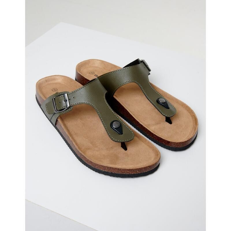 スリードベア メンズ シューズ サンダル Threadbare Alexandria Flat Sandal Khaki カーキ