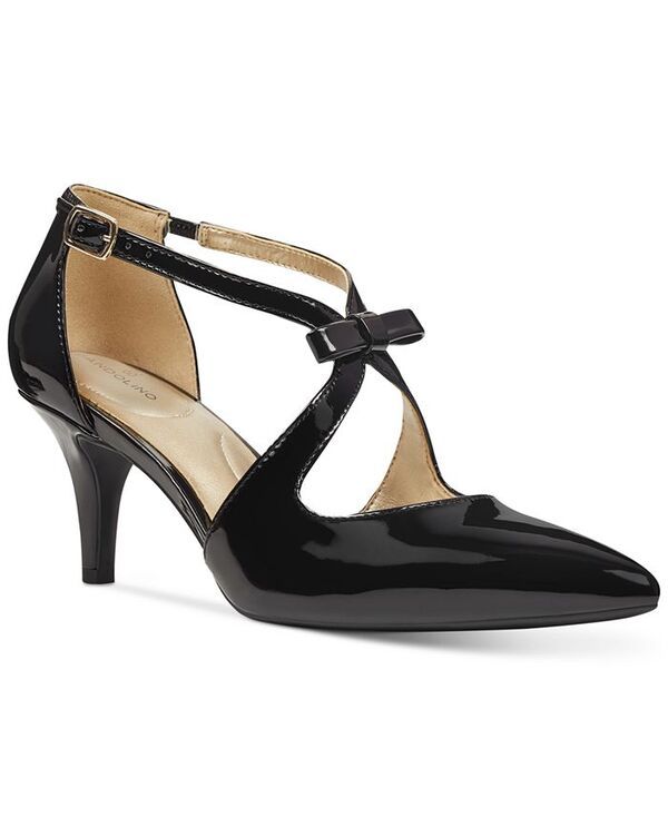 バンドリーノ レディース シューズ パンプス ヒール Bandolino Womens Zeffer Strappy Bow Kitten Heel Pumps Black Patent ブラック