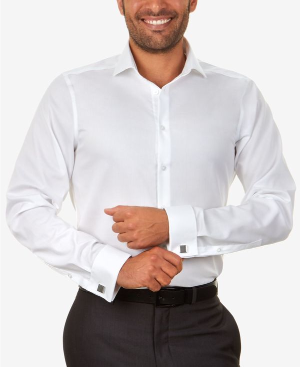 カルバンクライン メンズ トップス シャツ Calvin Klein Mens SlimFit NonIron Herringbone French Cuff Dress Shirt White ホワイト
