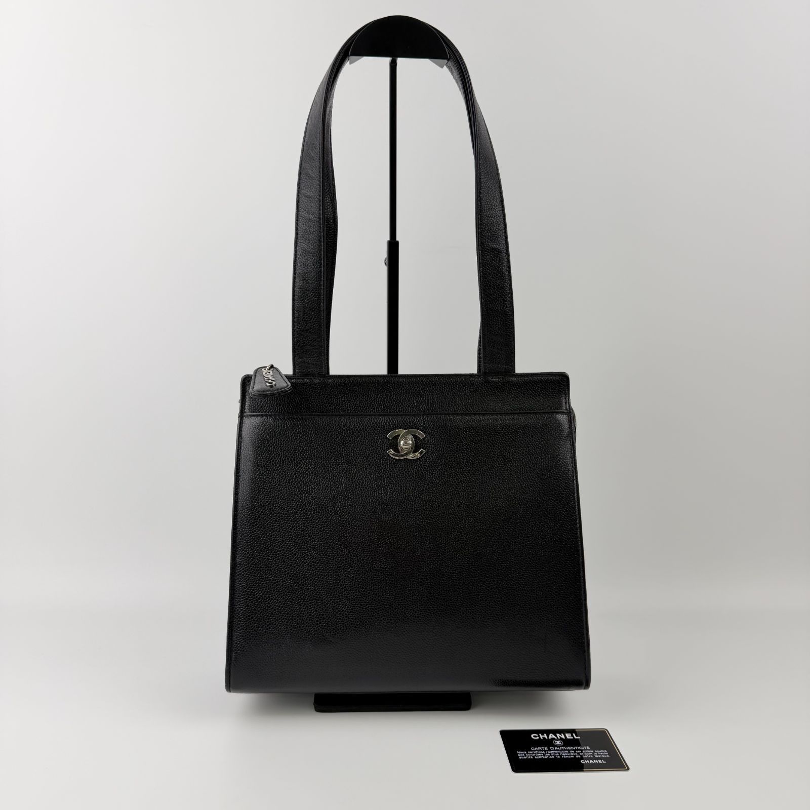 【中古】CHANEL シャネル ココマーク トートバッグ ショルダーバッグ キャビアスキン レザー ブラック 金具シルバー シール 5番台 ヴィンテージ レディース HIBUOCHI VINTAGE hboc260605a10