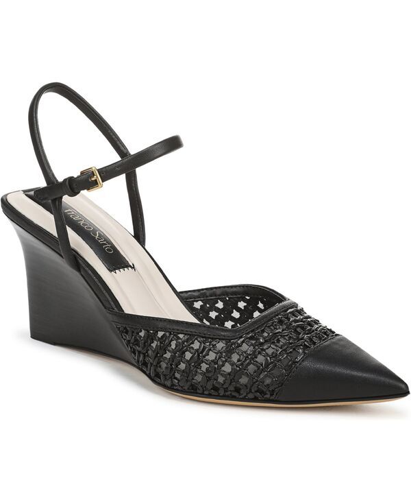 フランコサルト レディース シューズ パンプス Franco Sarto Womens Cherie Pointed Toe Strappy Pumps Black Faux Leather Weave ブラック