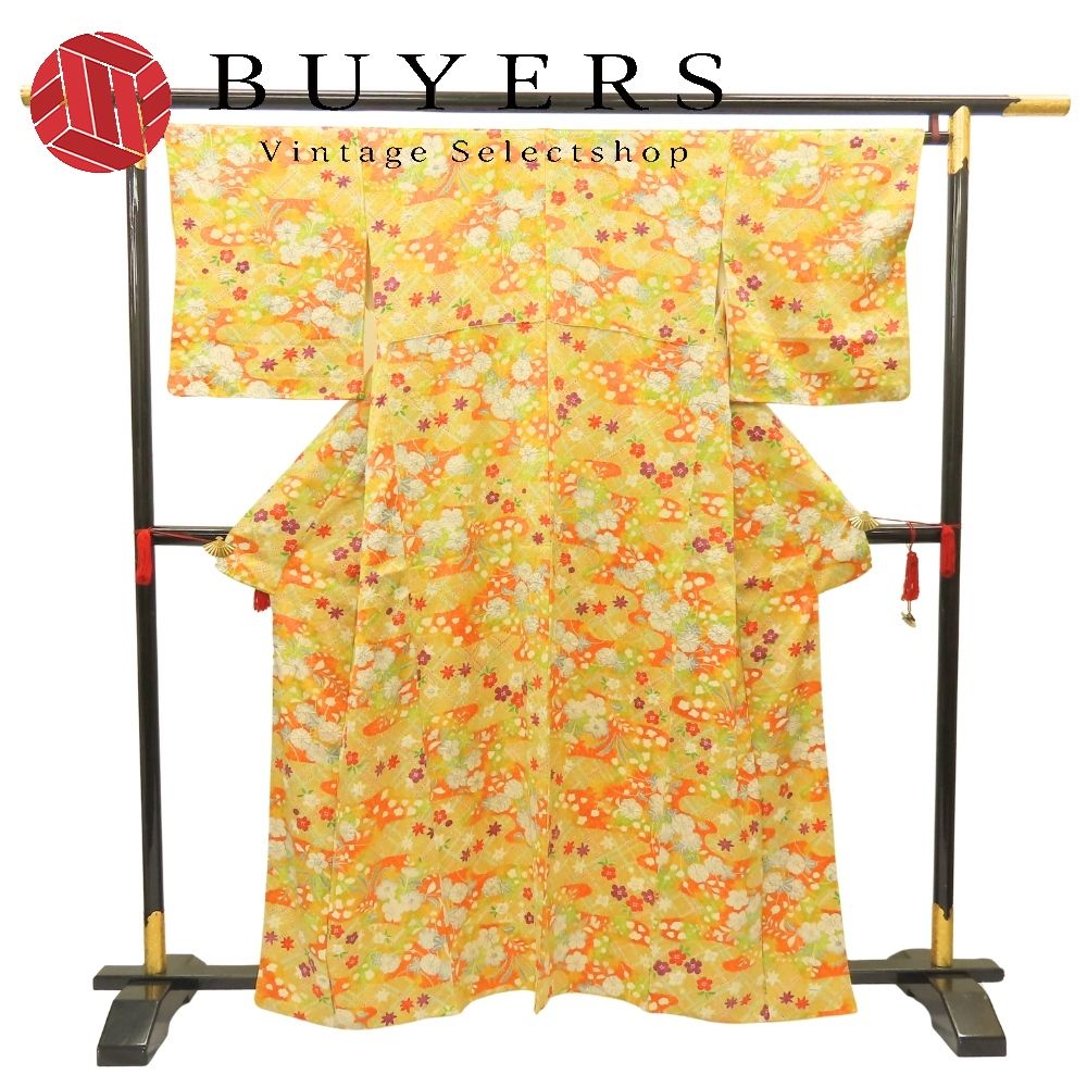 【中古】 小紋 正絹 着丈約158.5cm 裄丈約66cm マルチカラー 辻ヶ花 かわいい 和装 呉服 和服 きもの レディース 女性