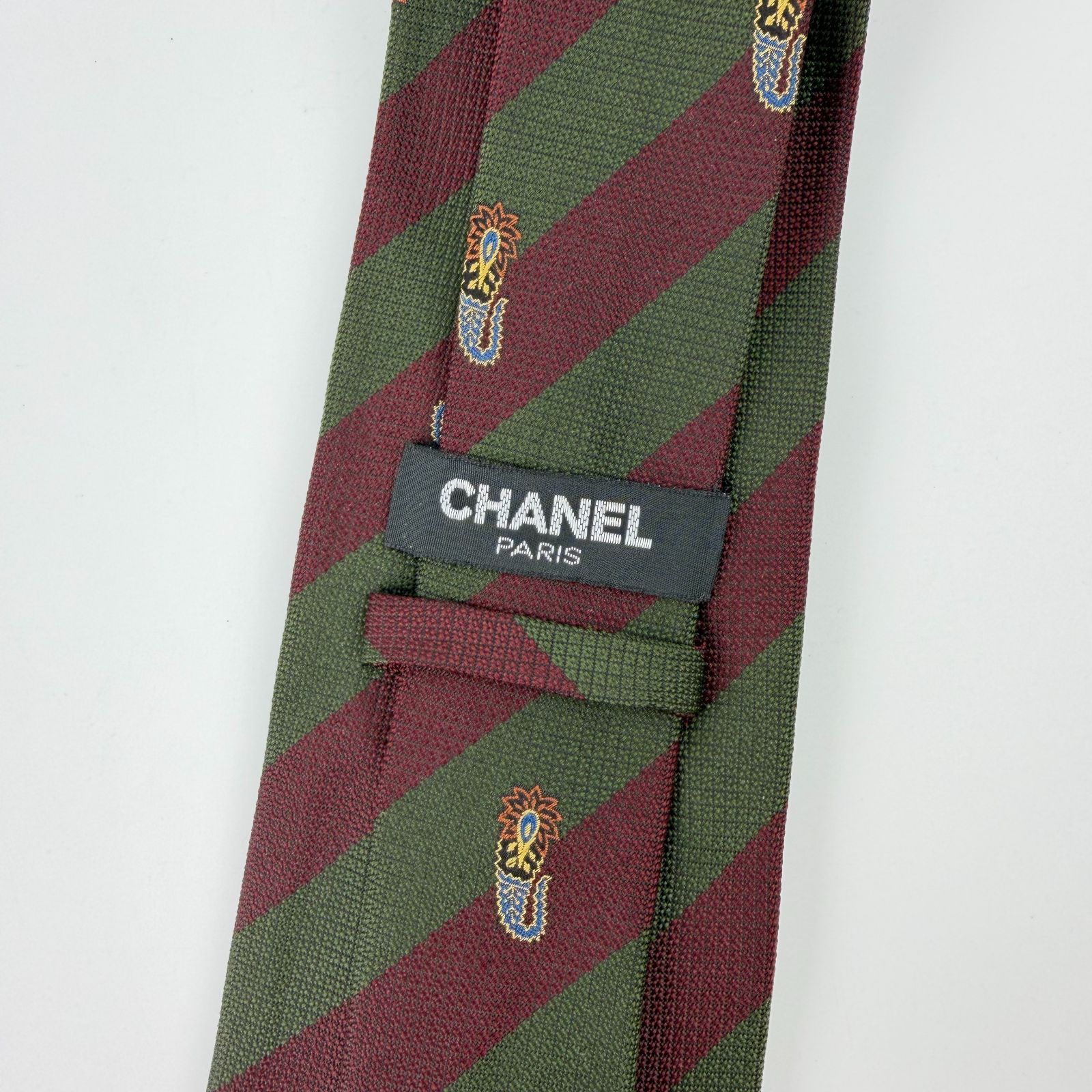 中古】CHANEL シャネル ココマーク レジメンタルストライプ シルク