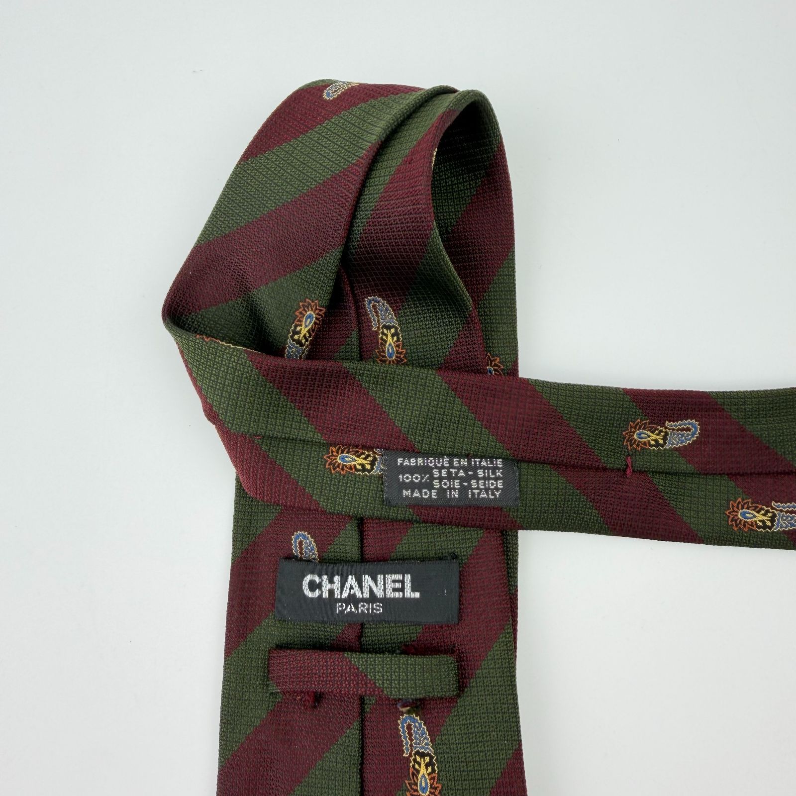 中古】CHANEL シャネル ココマーク レジメンタルストライプ シルク