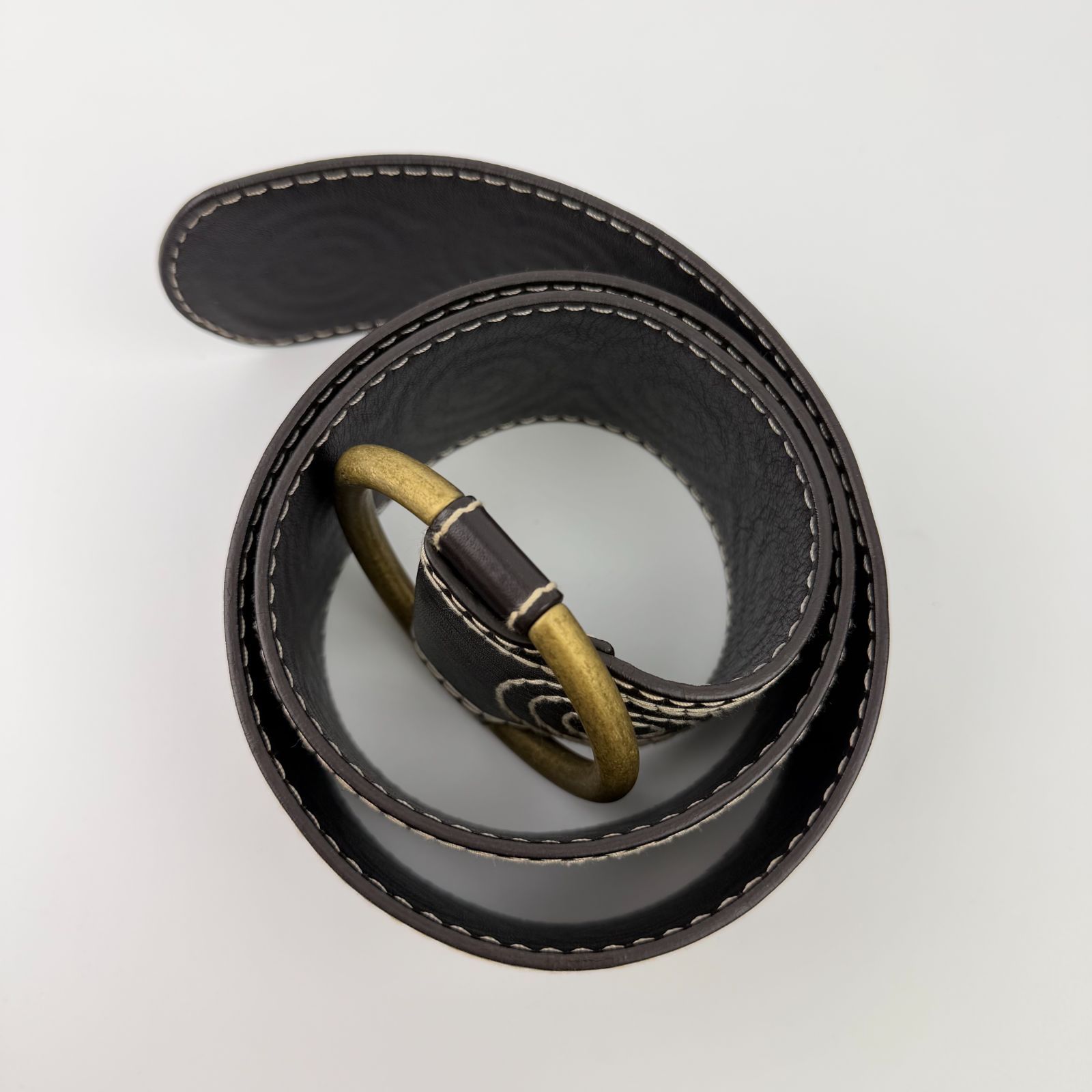 中古】CELINE セリーヌ サークルバックル スパイラル柄 ベルト レザー