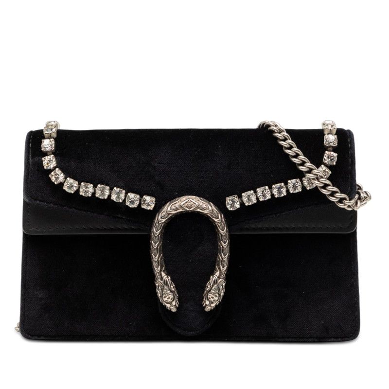 グッチ ディオニュソス チェーン ショルダーバッグ 476432 ブラック ベロア レザー ラインストーン レディース GUCCI【1-0270887】