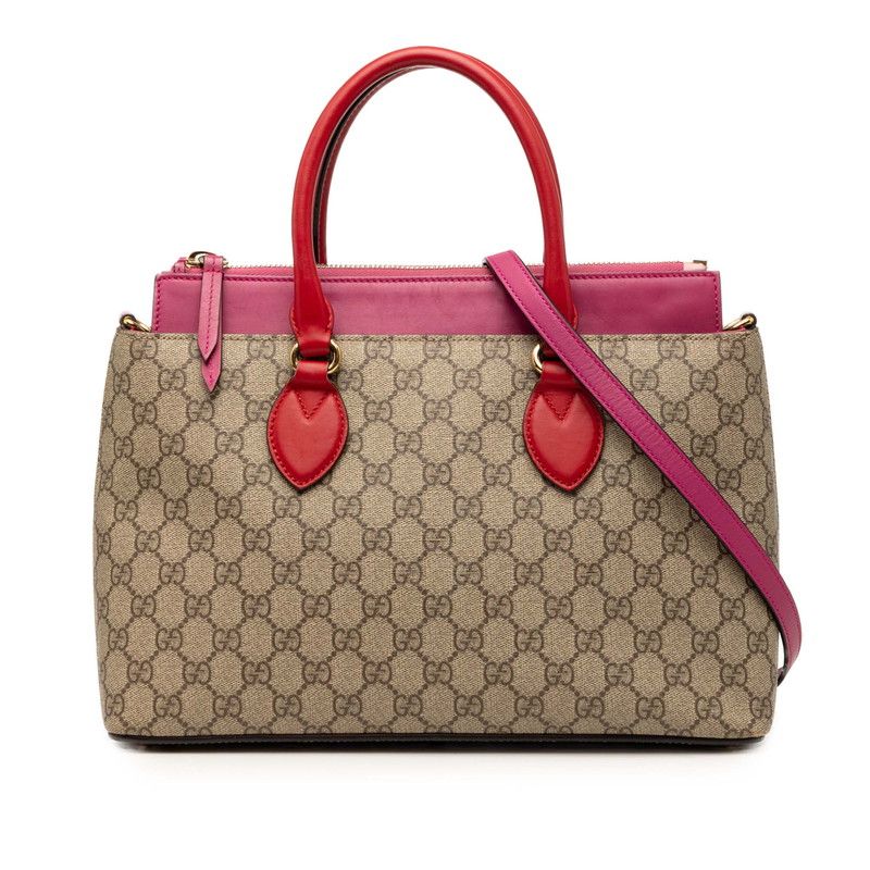 グッチ GGスプリーム ハンドバッグ ショルダーバッグ 2WAY 409534 ベージュ ピンク レッド PVC レザー レディース GUCCI【1-0270906】