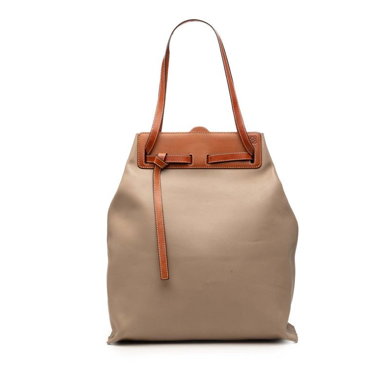 ロエベ アナグラム ラゾ トートバッグ ハンドバッグ ベージュ ブラウン レザー レディース LOEWE【1-0270926】