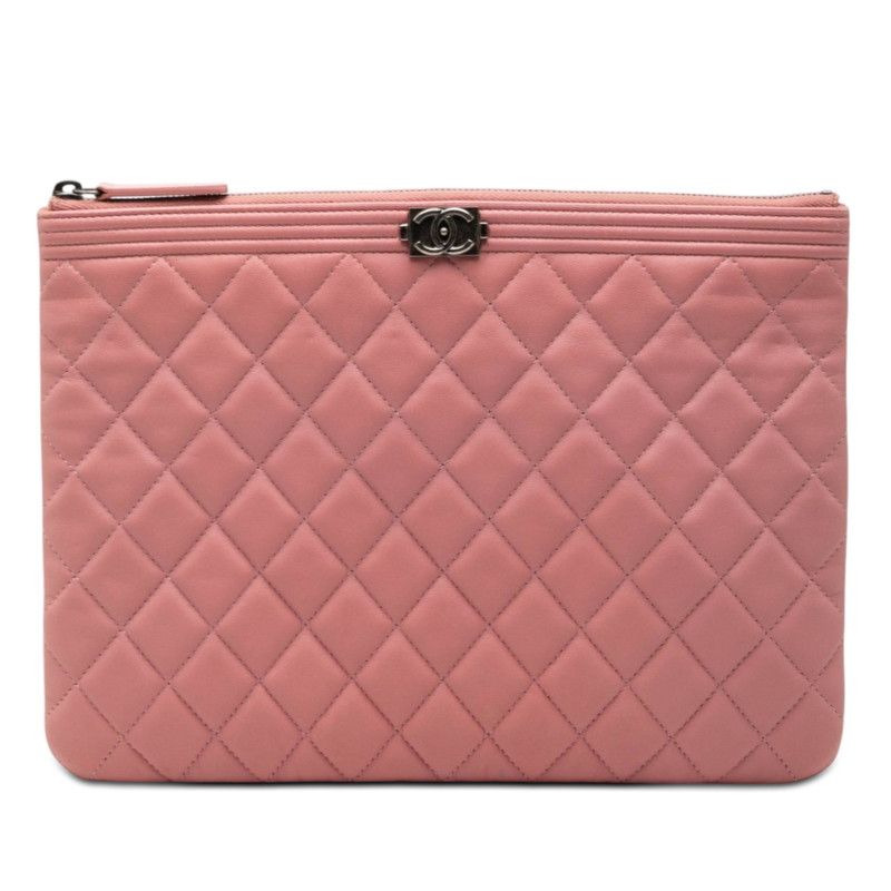 シャネル ココマーク ボーイシャネル クラッチバッグ ピンク ラムスキン レディース CHANEL【1-0271887】