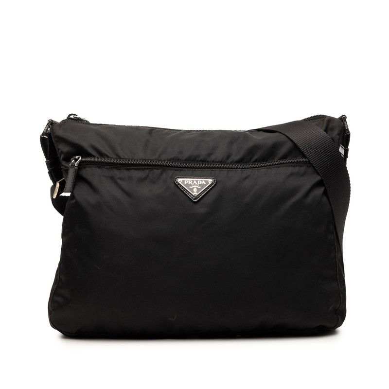 プラダ 三角ロゴプレート 斜め掛け ショルダーバッグ ブラック ナイロン レディース PRADA【1-0272012】