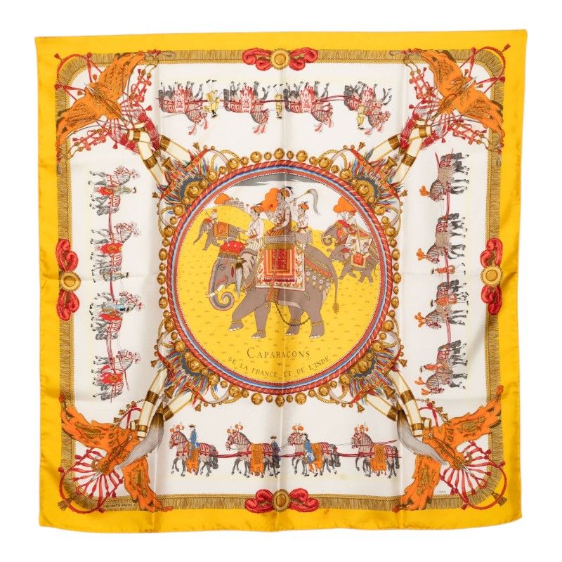 エルメス カレ90 CAPARACONS DE LA FRANCE ET DE L'INDE 馬かざり スカーフ マルチカラー シルク レディース HERMES【1-0272317】
