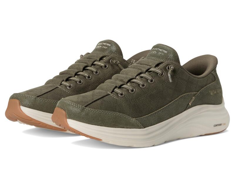 スケッチャーズ レディース シューズ スニーカー SKECHERS Contour Foam Cozy Fit Hands Free Slipins Olive オリーブ