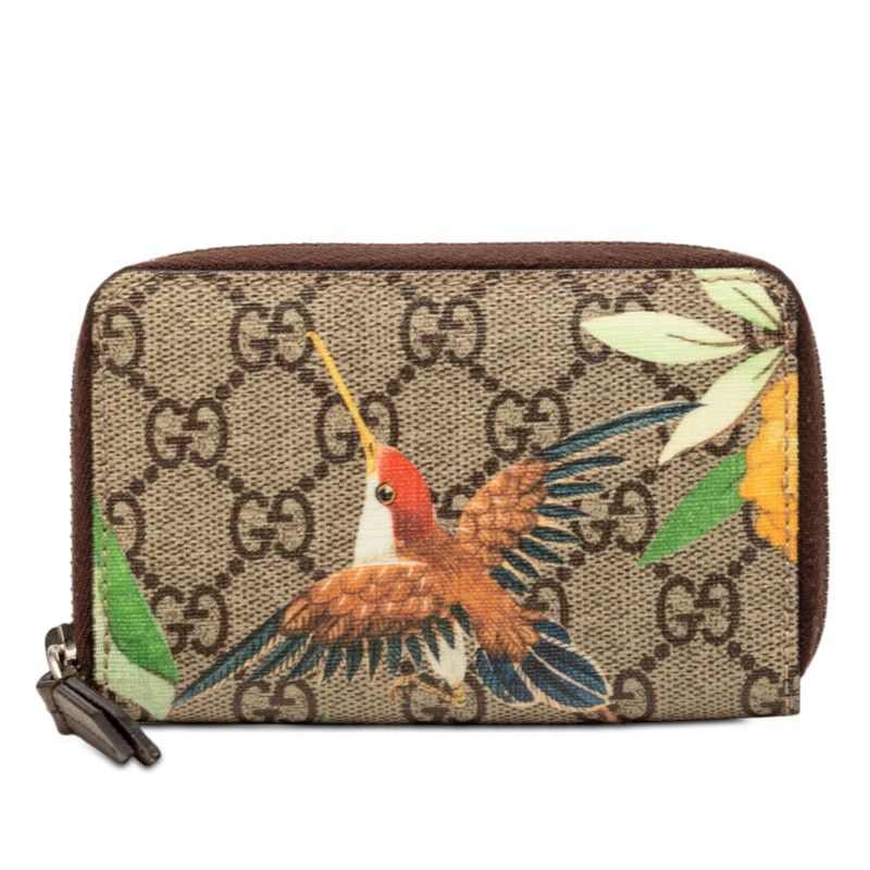 グッチ GGスプリーム ティアン ラウンドファスナー コインケース 小銭入れ 427013 ベージュ ブラウン PVC レザー レディース GUCCI【1-0272966】