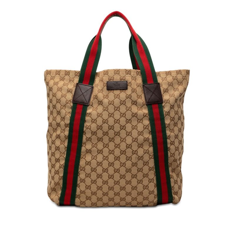 グッチ GGキャンバス シェリーライン トートバッグ 189669 ベージュ キャンバス レザー レディース GUCCI【1-0273012】