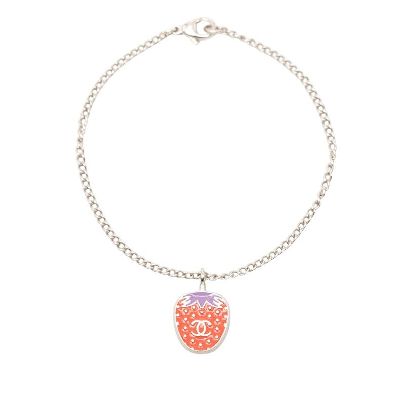 シャネル ココマーク イチゴモチーフ ストロベリー チェーン ブレスレット シルバー ピンク パープル メタル レディース CHANEL【1-0273033】